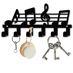 Железные настенные крючки вешалки, декоративная стойка-органайзер с 6 крючком, для сумки ключ для одежды шарф подвесной держатель, музыкальные ноты, металлический черный, 13x27 см