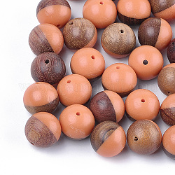 Бусины из смолы и ореха, круглые, светлый померанцевый, 15~15.5 мм, отверстие : 1.6 мм