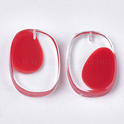 Abalorios de resina, con chip de shell, medio-perforado, oval, rojo, 30x21x6mm, medio agujero: 1.2 mm