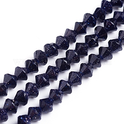Goldstone sintética azul hebras de abalorios, bicono, 3.9~4x4mm, agujero: 0.8 mm, aproximamente 99 pcs / cadena, 15.16 pulgada (38.5 cm)