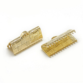 Обжимные концы из латуни, прямоугольные, реальный 18k позолоченный, 8x16 мм, отверстие : 1x3 мм