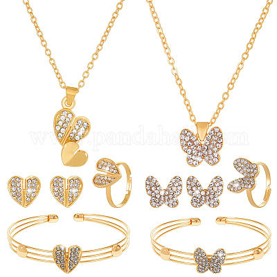 Комплект украшений из стразов в форме сердца-бабочки SJEW-HY0001-14-1