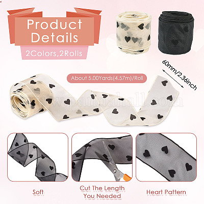 2 рулон двухцветной полиэстеровой ленты с узором в форме сердца OCOR-TA0002-78-1