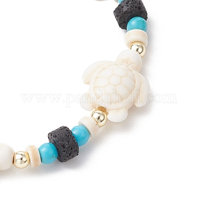 Синтетическая бирюза и натуральные бусины из лавы BJEW-JB11988-01-1