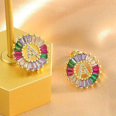 Серьги-гвоздики из латуни с разноцветными кубическими цирконами WG39B88-01-1