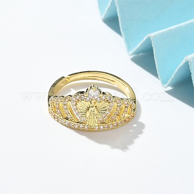 Кольца на палец с прозрачным кубическим цирконием на тему Девы Марии RJEW-G337-02G-05-1