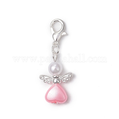 Подвеска в форме сердца ангела из АБС-пластика и акрила с имитацией жемчуга HJEW-JM03160-01-1