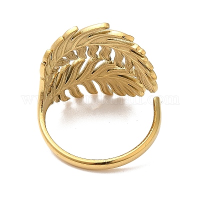 Ионное покрытие (ip) 304 нержавеющая сталь листовое открытое манжетное кольцо для женщин RJEW-M149-23G-1