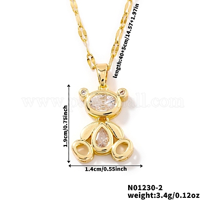 Милые 3D-ожерелья с подвеской в виде медведя из латуни с прозрачными кубическими цирконами для женщин CY9372-2-1