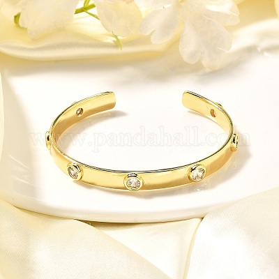 Прозрачный кубический цирконий плоский круглый открытый браслет-манжета BJEW-J165-07G-1