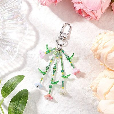 Подвесные украшения из акрила и стекла с цветами HJEW-TA00360-1