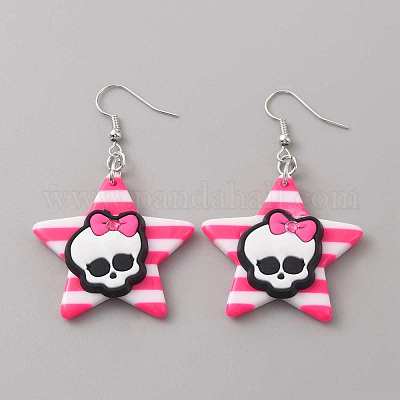 Серьги-подвески со звездой из смолы и черепом EJEW-WH0017-41P-B-1