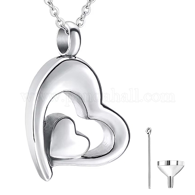 304 нержавеющая сталь кулон в форме сердца урна ожерелье для пепла PW-WG8DE50-01-1