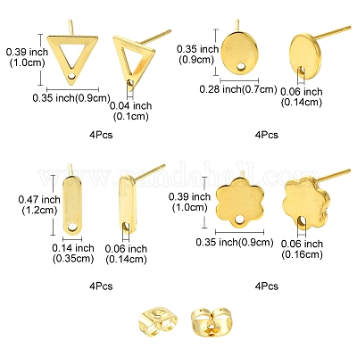 16 шт. 4 стиля 201 нержавеющая сталь серьги-гвоздики с отверстием EJEW-FS0001-15-1