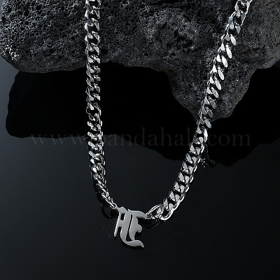 Ожерелья с кубинской цепочкой с подвеской-инициалом из нержавеющей стали 304 FS-WGB15F2-05-1