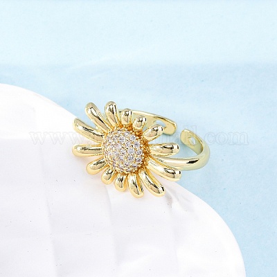 Латунные кольца-манжеты с микропаве и прозрачным цирконием для женщин RJEW-U047-28G-1