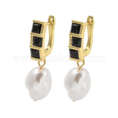 Серьга-кольцо из латуни с микропаве из кубического циркония EJEW-C102-02G-02-1