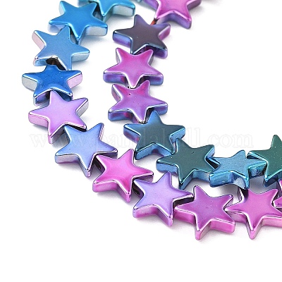 Нити синтетических немагнитных гематитовых бусин с градиентным цветным гальванопокрытием G-A263-F01-02-1