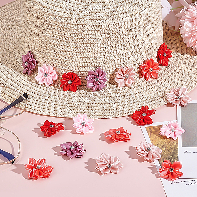 100 шт. 5-х цветные цветочные полиэстеровые украшения DIY-ME0001-68-1