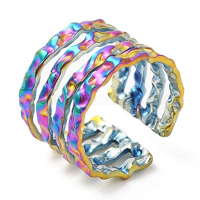 Ионное покрытие (ip) 304 нержавеющая сталь многорядное открытое манжетное кольцо для женщин RJEW-M149-18RC-1