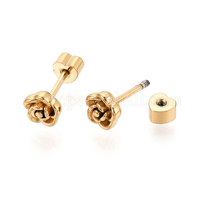 Серьги-гвоздики в форме цветка из нержавеющей стали 304 EJEW-K268-48G-1