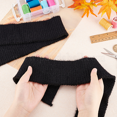 FINGERINSPIRE 2 Pcs Knitted Rib Fabric Cuffs Cotton Elastic Ribbing Fabric  for Cuffs Black Faux Mink Fur Knitted Hem, Quilting Cloth for DIY Sewing