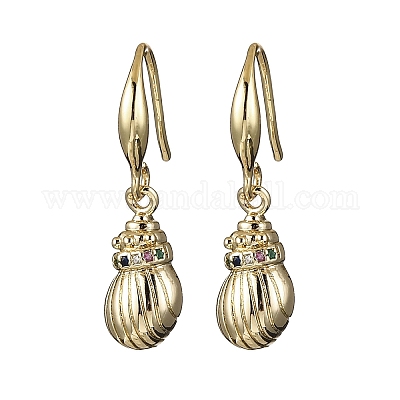 Серьги-подвески с микропаве из латуни и разноцветными кубическими цирконами EJEW-F362-13G-1