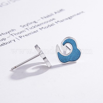 真鍮製スタンドピアス  雲  ブルー  プラチナ  10x10x1.2mm  ピン：0.7mm&nbsp;EJEW-BB61328-A-1