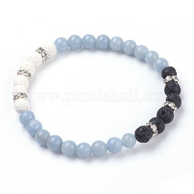 Bracelet De Perles En Angélite Naturelle - Sur Mesure, Fait Main, Sans Fermoir, Couleur Bleu Clair Apaisante