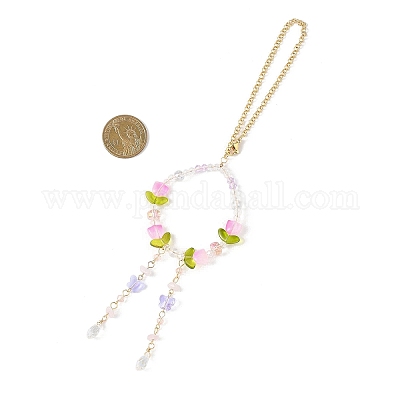 Подвесные украшения из гальванического стекла и натурального розового кварца HJEW-JM04550-1