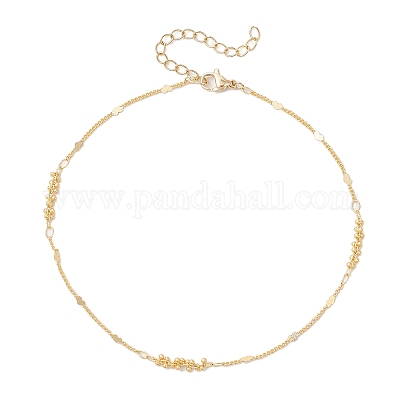 Женские браслеты на ногу с цепочкой из латунных сердечек и круглых бусин AJEW-AN00714-1