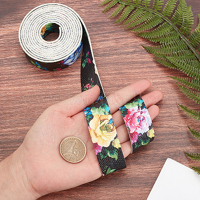 GORGECRAFT Double Sided Printed Leather Strap Strip 1 Inch Wide 79 Inch  Long Flower Black Leather Belt Strips Wrap Flat Cord for DIY Crafts  Projects Clothing Jewelry Wrapping Making Bag Handles 