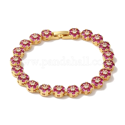 Браслеты-цепочки с цветочным звеном из латуни и циркония для женщин BJEW-A018-03G-01-1