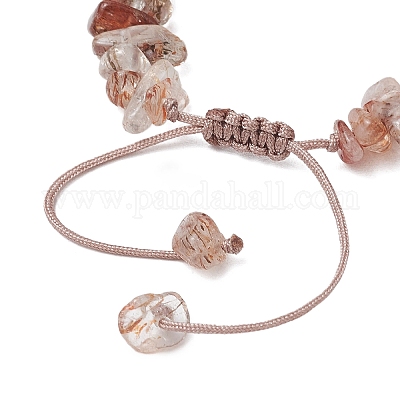 Регулируемые браслеты из плетеных бусин из натурального черного золота с рутиловым кварцем BJEW-JB11913-1