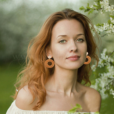 6 пара серег-гвоздиков из ротанга в форме пончика EJEW-AN0001-28-1