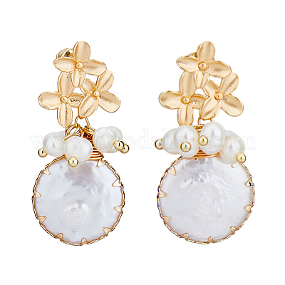 1 пара сережек-гвоздиков с ракушками и жемчугом EJEW-FI0002-22A-1