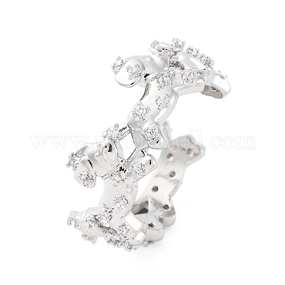 Латунные кольца-манжеты с микропаве и прозрачным цирконием для женщин RJEW-G345-02P-1