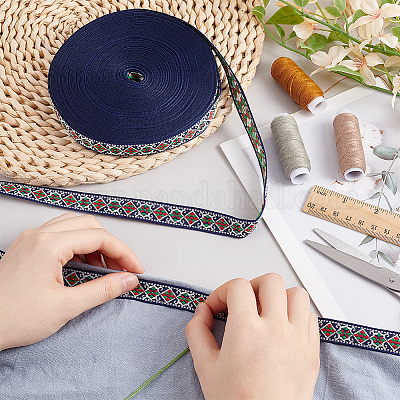 10 ярд жаккардовых лент из полиэстера с ромбами SRIB-WH0011-221-1