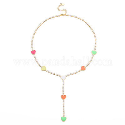 Латунные кубические циркония с эмалевыми лариатными ожерельями NJEW-S418-03-1