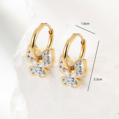 Серьги-кольца в форме бабочек со стразами из нержавеющей стали 201 BU9649-1