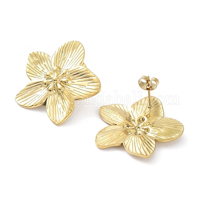 Серьги-гвоздики из нержавеющей стали 304 в форме цветка EJEW-L267-002G-1