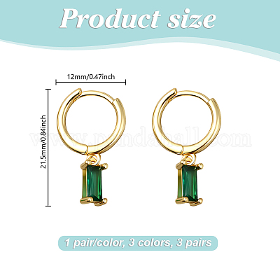 3 пара двухцветных серег-колец с микропаве из латуни и кубическими цирконами EJEW-GO0003-21-1