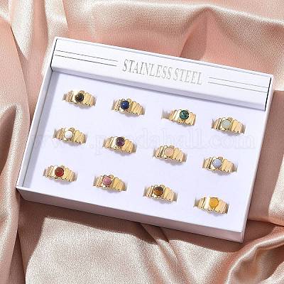 Круглые натуральные смешанные кольца из камня RJEW-C119-06G-1