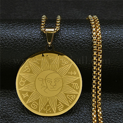 Плоские круглые подвески из нержавеющей стали 201 с созвездиями и солнцем NJEW-P293-08G-1