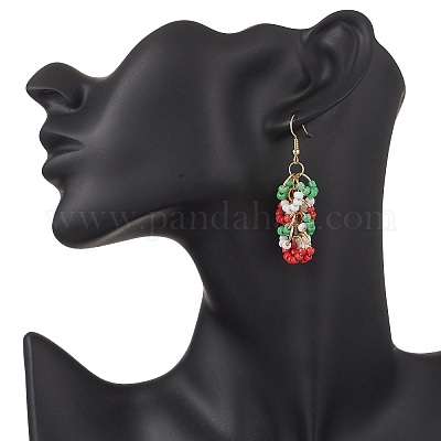 Серьги-подвески с латунной стеклянной крошкой EJEW-TA00724-1