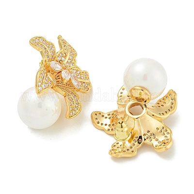 Серьги-гвоздики из латуни с микропаве из прозрачного кубического циркония EJEW-H014-12G-1