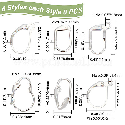 48шт 6 стиля латунные серьги с рычагом KK-AR0003-59S-1