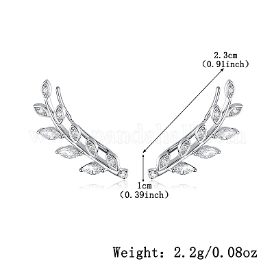 Женские серьги-клипсы в форме листа из стерлингового серебра с микропаве из прозрачных кубических цирконий S925 YN0481-1-1