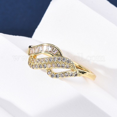 Кольца из латуни с микропаве из прозрачных кубических цирконий для женщин RJEW-U047-14G-1