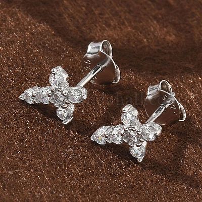 925 серьги-гвоздики из стерлингового серебра с прозрачным кубическим цирконием EJEW-Q032-01B-P-1